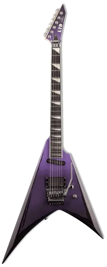 Guitarra eléctrica LTD Alexi Ripped Purple Fade Satin con rayas desgastadas