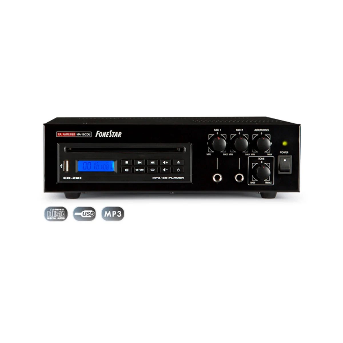 Amplificador Fonestar MA-18CDU 18W con Reproductor CD/USB