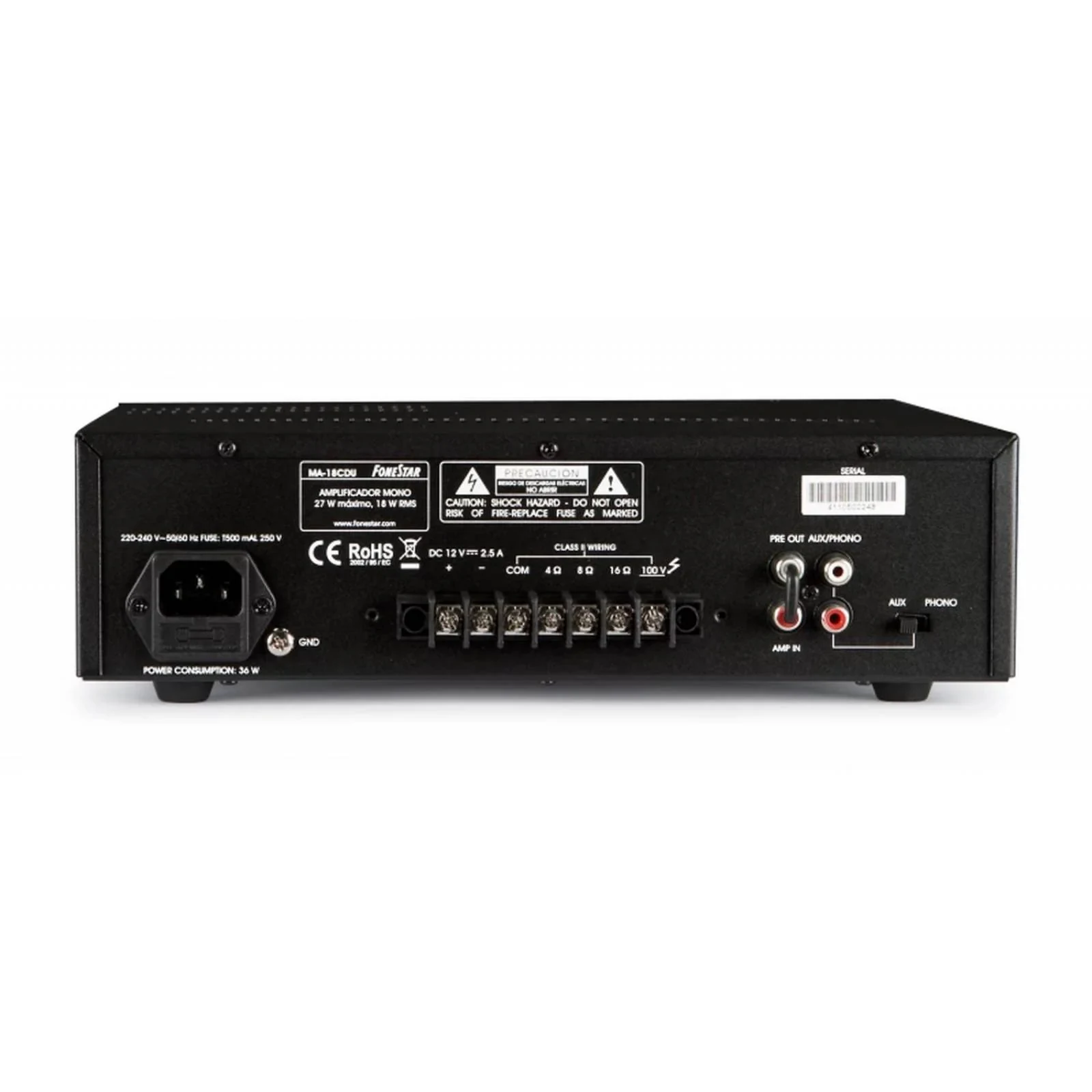 Amplificador Fonestar MA-18CDU 18W con Reproductor CD/USB - Imagen 2
