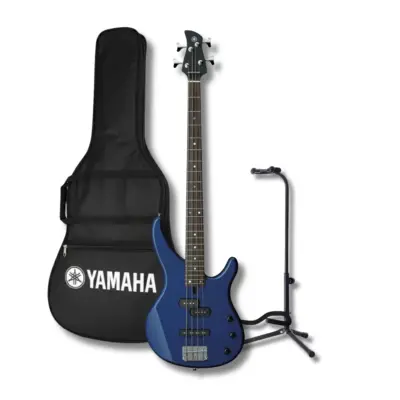 Bajo eléctrico Yamaha TRBX174DBM pasivo de 4 cuerdas azul con base y funda