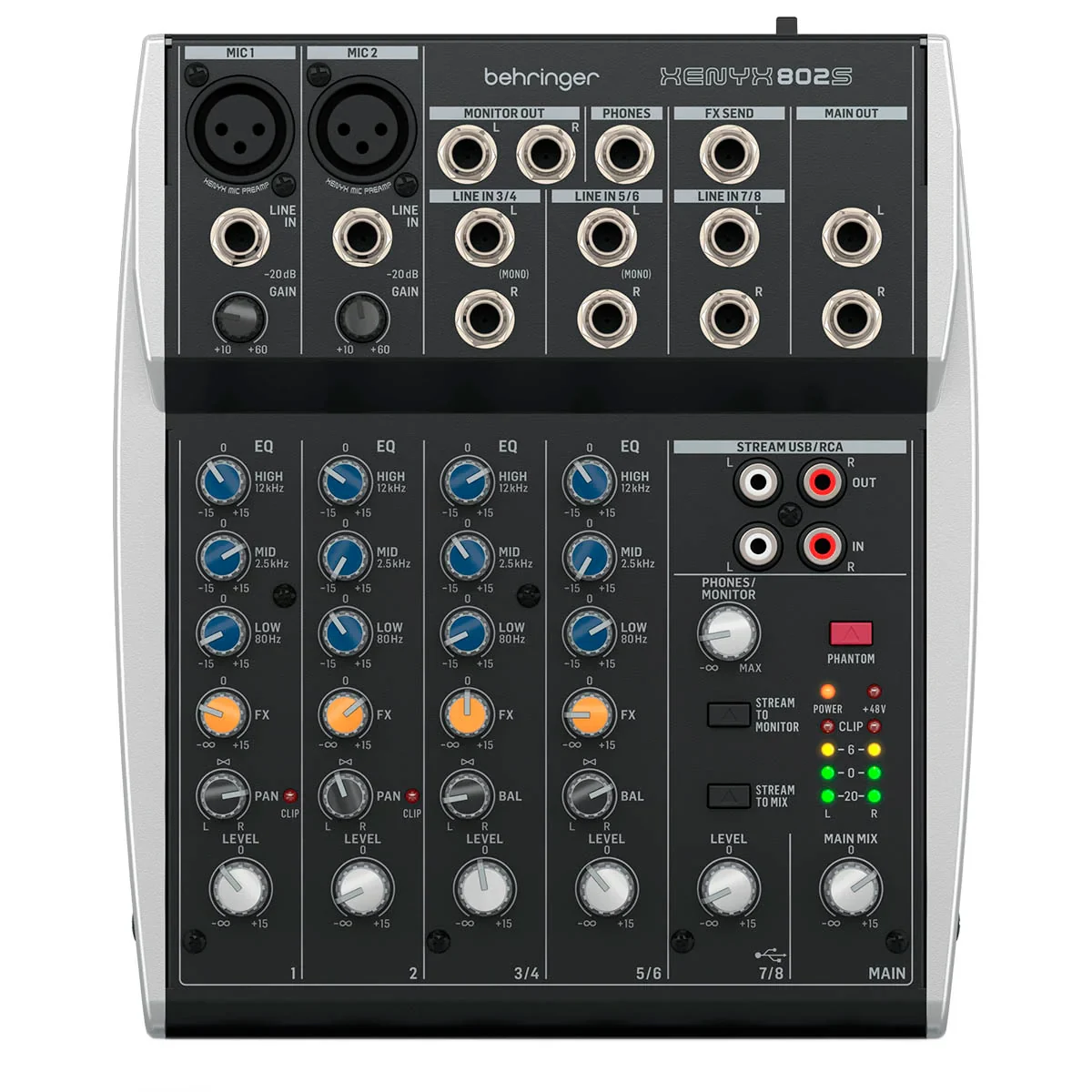 Mezcladora Behringer XENYX 0802S con Interfaz de Streaming