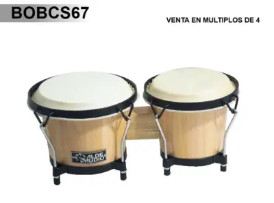 Bongos de Madera Natural de 6" y 7" con Herrajes Negros