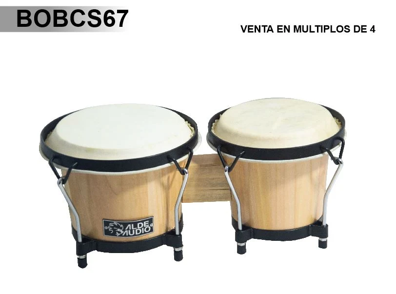 Bongos de Madera Natural de 6" y 7" con Herrajes Negros
