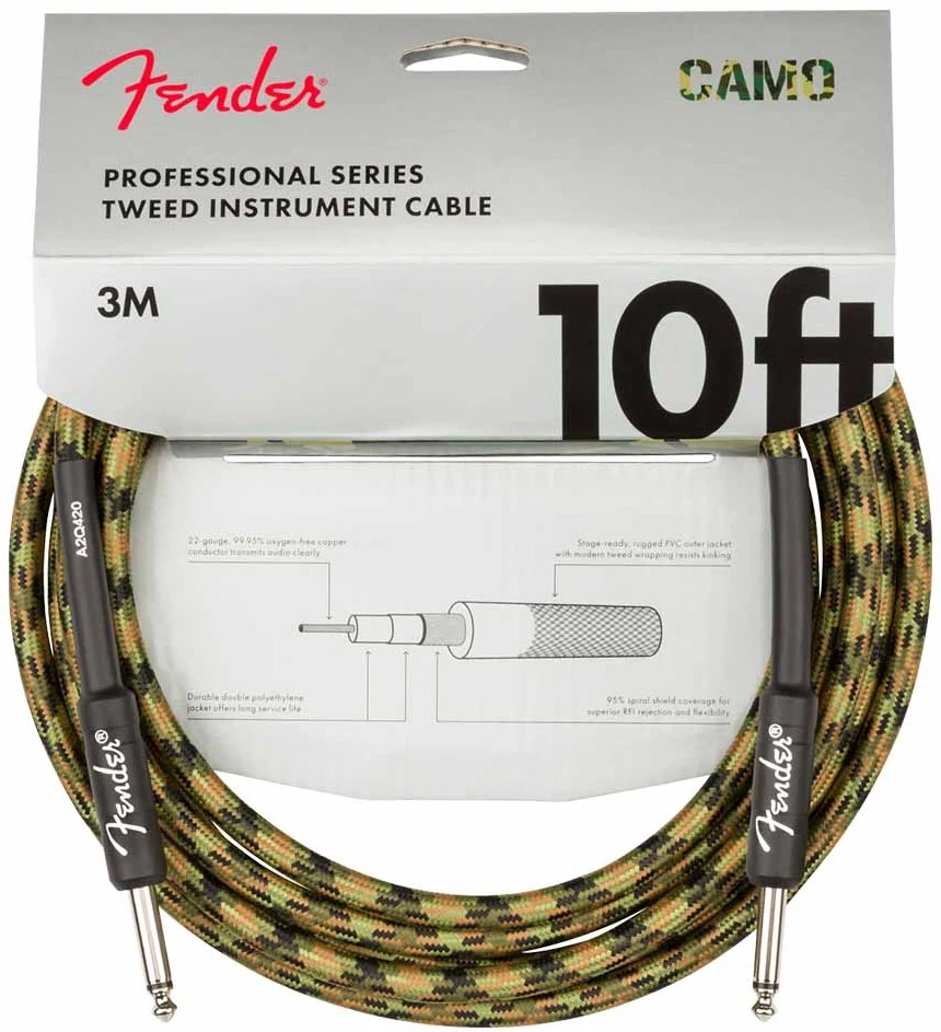 CABLE FENDER PROFESSIONAL SERIES WOODLAND CAMO 3 METROS PLUG-PLUG 0990810176