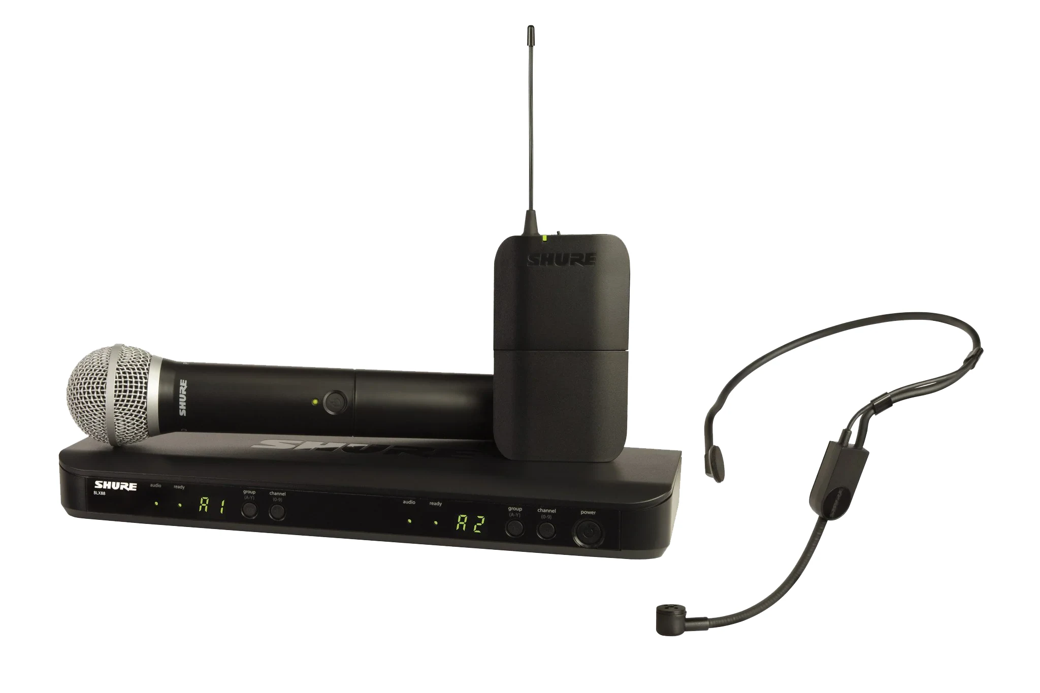 Sistema Inalámbrico Doble Shure BLX1288 con Diadema PGA31 y Micrófono de Mano PGA58