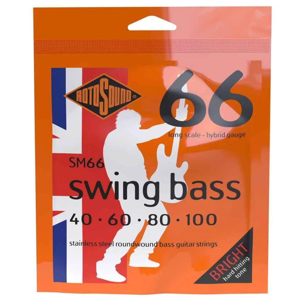 Encordadura híbrida RotoSound Swing Bass 66 para bajo eléctrico de 4 cuerdas, calibre medio 40-100
