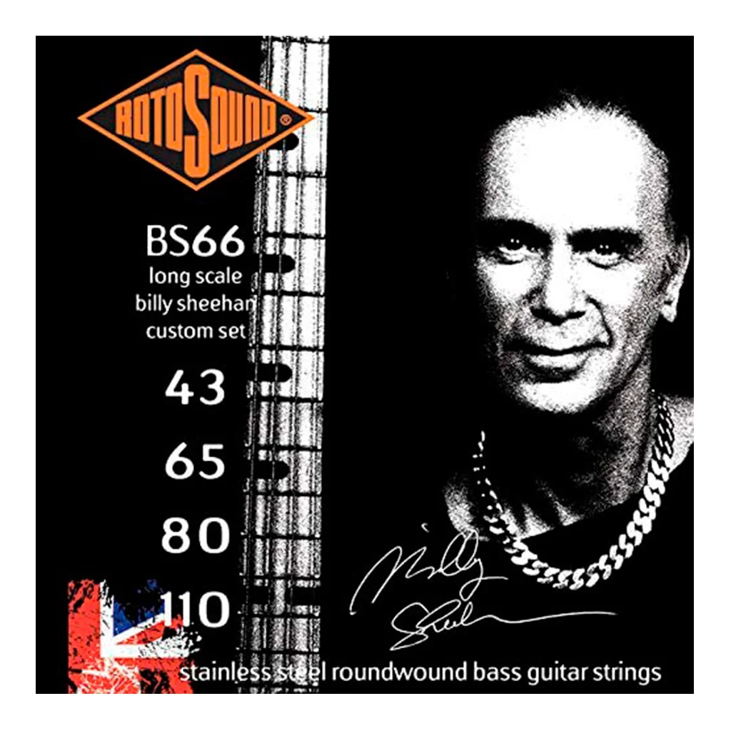 Encordadura RotoSound para Bajo Eléctrico Billy Sheehan 4 Cuerdas Calibre Custom 43-110