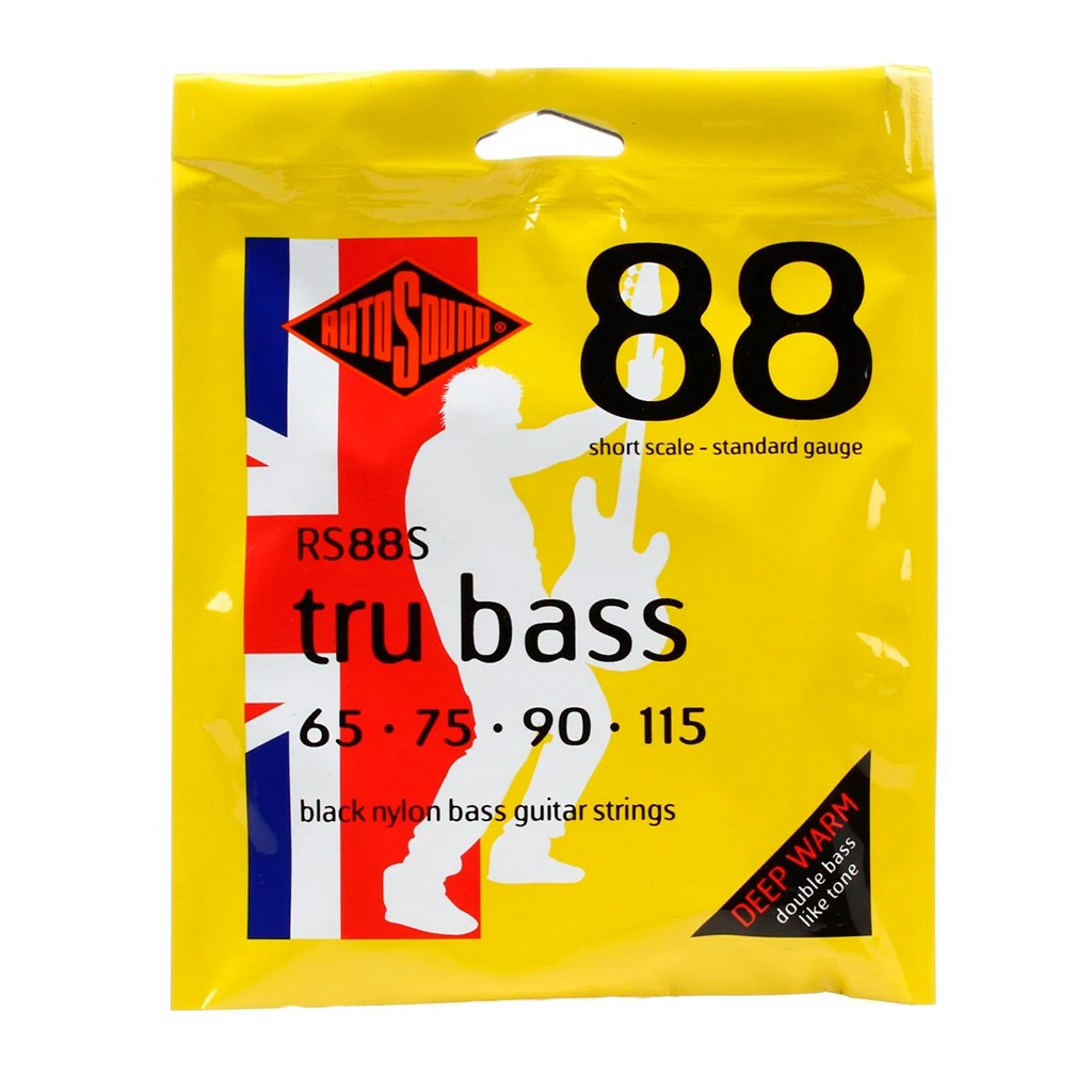 Encordadura RotoSound Tru Bass 88 para bajo eléctrico de 4 cuerdas, calibre 65, 75, 100 y 115, escala larga, entorchado plano de nailon negro