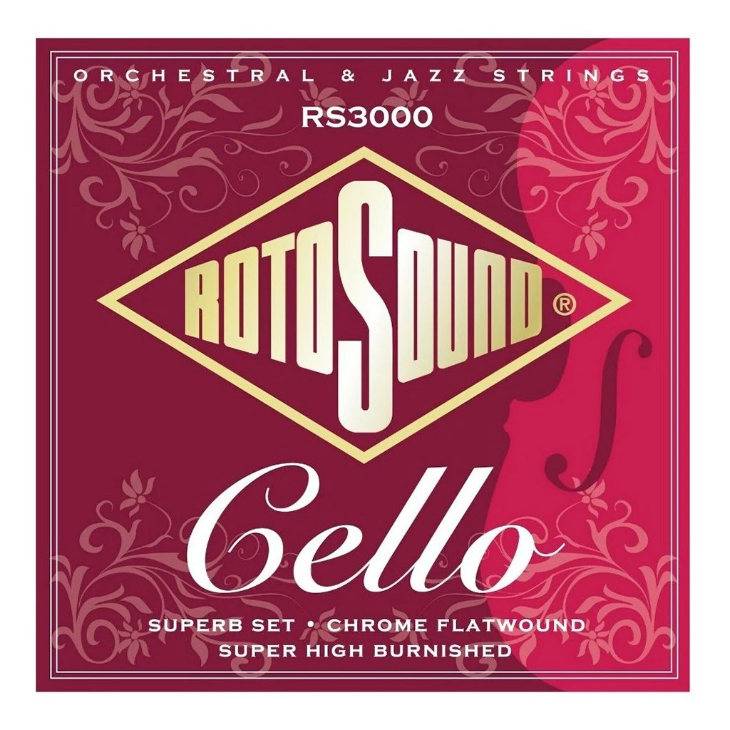 Encordadura RotoSound para cello serie SuperB, set de 4 cuerdas, calibre estándar, entorchado plano en cromo