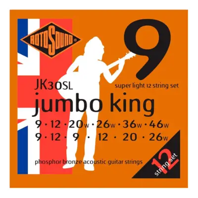 Encordadura RotoSound Jumbo King para guitarra acústica/electroacústica de 12 cuerdas