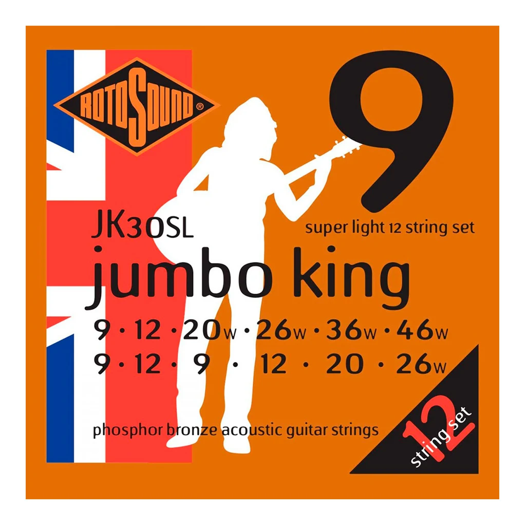 Encordadura RotoSound Jumbo King para guitarra acústica/electroacústica de 12 cuerdas