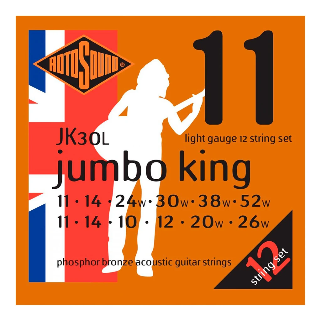 Encordadura RotoSound para guitarra acústica/electroacústica Jumbo King de 12 cuerdas calibre super ligero