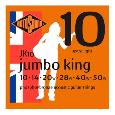 Encordadura RotoSound JK10 para guitarra acústica Jumbo King de 6 cuerdas calibre extra ligero