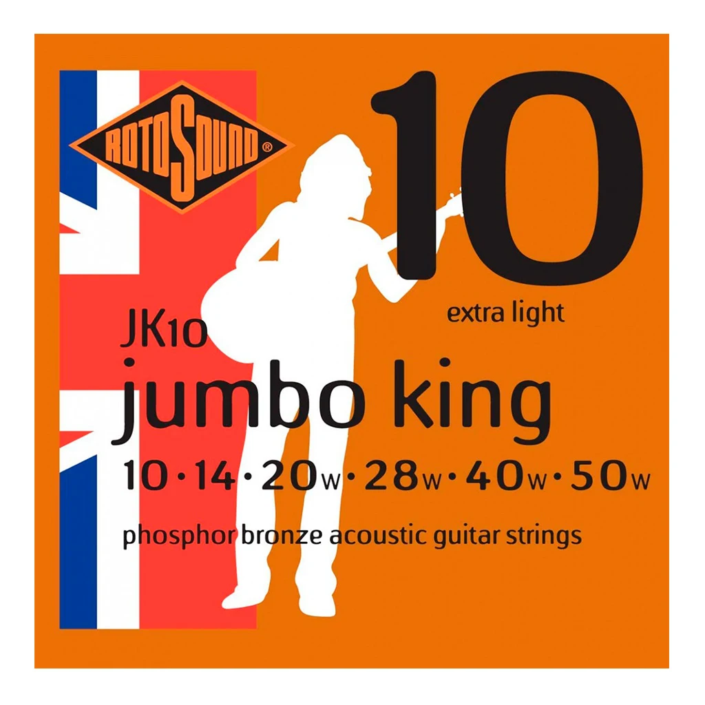 Encordadura RotoSound JK10 para guitarra acústica Jumbo King de 6 cuerdas calibre extra ligero