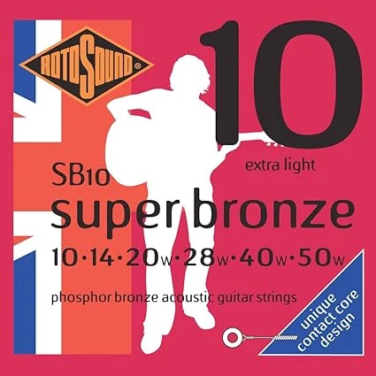Encordadura RotoSound Super Bronze para guitarra acústica/electroacústica de 6 cuerdas calibre extra ligero
