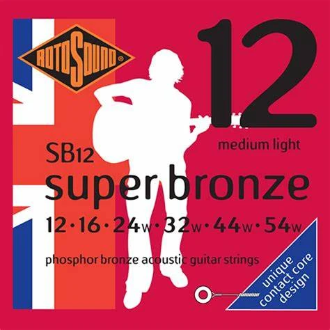Encordadura RotoSound Super Bronze para guitarra acústica/electroacústica de 6 cuerdas, calibre medio-ligero