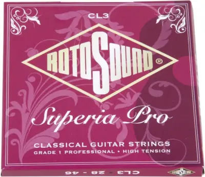 Encordadura Rotosound Superia Classical para guitarra clásica de 6 cuerdas, tensión alta, nailon transparente y entorchado de cobre plateado