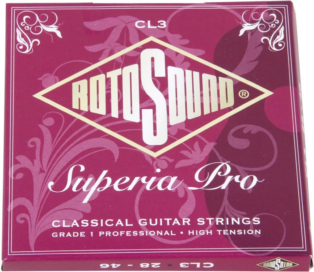 Encordadura Rotosound Superia Classical para guitarra clásica de 6 cuerdas, tensión alta, nailon transparente y entorchado de cobre plateado