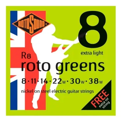 Encordadura RotoSound Roto Greens para guitarra eléctrica de 6 cuerdas calibre extra ligero
