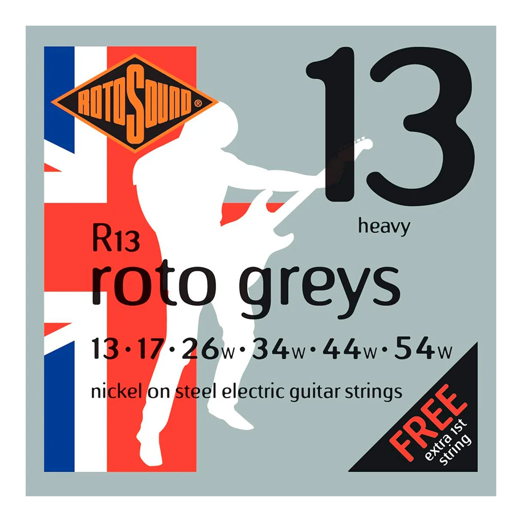 Encordadura RotoSound Roto Greys para guitarra eléctrica de 6 cuerdas, calibre pesado 13-54