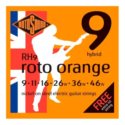 Encordadura RotoSound Roto Orange para guitarra eléctrica de 6 cuerdas híbridas calibre super ligero