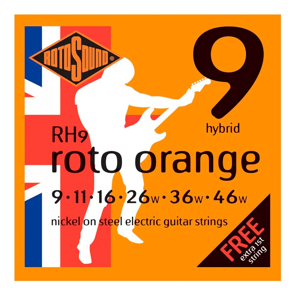 Encordadura RotoSound Roto Orange para guitarra eléctrica de 6 cuerdas híbridas calibre super ligero