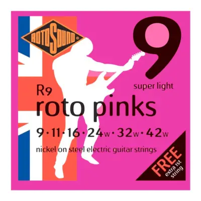 Encordadura RotoSound Roto Pinks para guitarra eléctrica de 6 cuerdas calibre super ligero