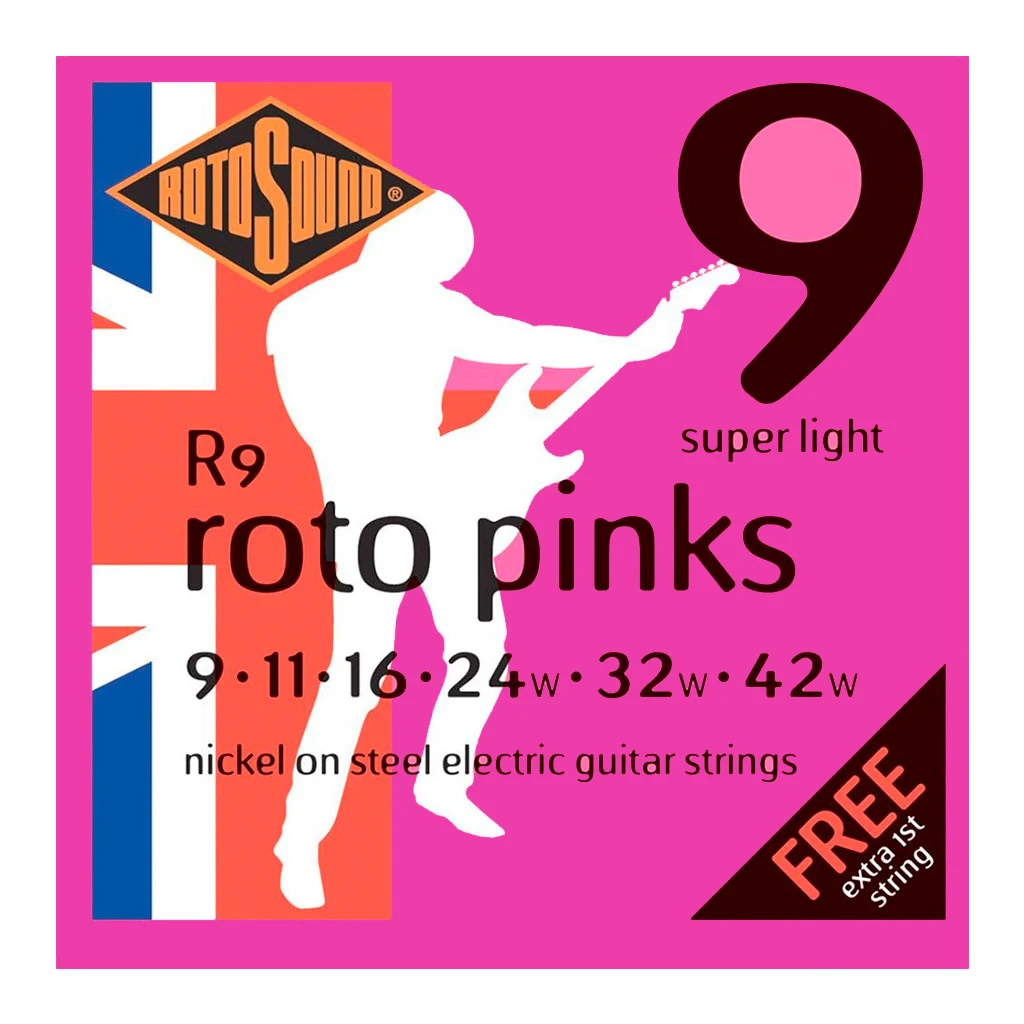Encordadura RotoSound Roto Pinks para guitarra eléctrica de 6 cuerdas calibre super ligero