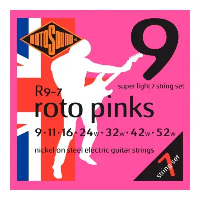 Encordadura RotoSound Roto Pinks para guitarra eléctrica de 7 cuerdas, calibre super ligero