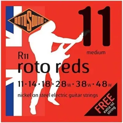 Encordadura RotoSound Roto Reds para guitarra eléctrica de 6 cuerdas, calibre medio 11-48