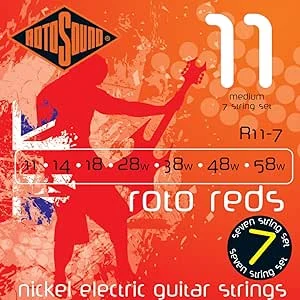 Encordadura RotoSound Roto Reds para guitarra eléctrica de 7 cuerdas, calibre medio