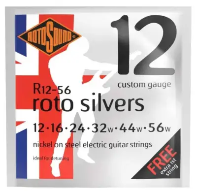 Encordadura RotoSound Roto Silvers para guitarra eléctrica de 6 cuerdas, calibre custom 12-56