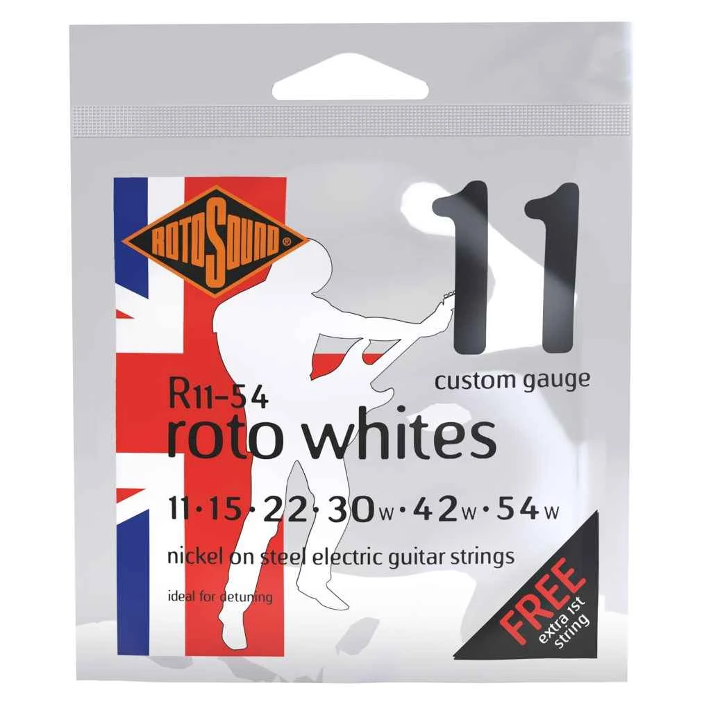 Encordadura RotoSound Roto Whites para guitarra eléctrica de 6 cuerdas, calibre custom 11-54