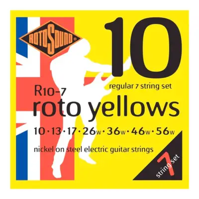 Encordadura RotoSound Roto Yellows para guitarra eléctrica de 7 cuerdas, calibre 10-56