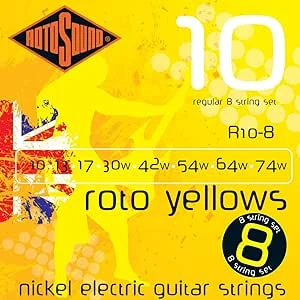 Encordadura RotoSound Roto Yellows para guitarra eléctrica de 8 cuerdas, calibre 10-74