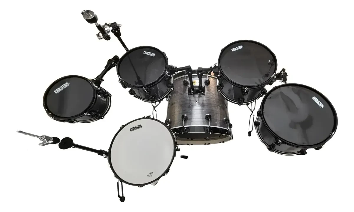 Batería Evolution Pantera 6 Piezas Aro Negro 8" 10" 12" Color Gris Rayado - Imagen 4