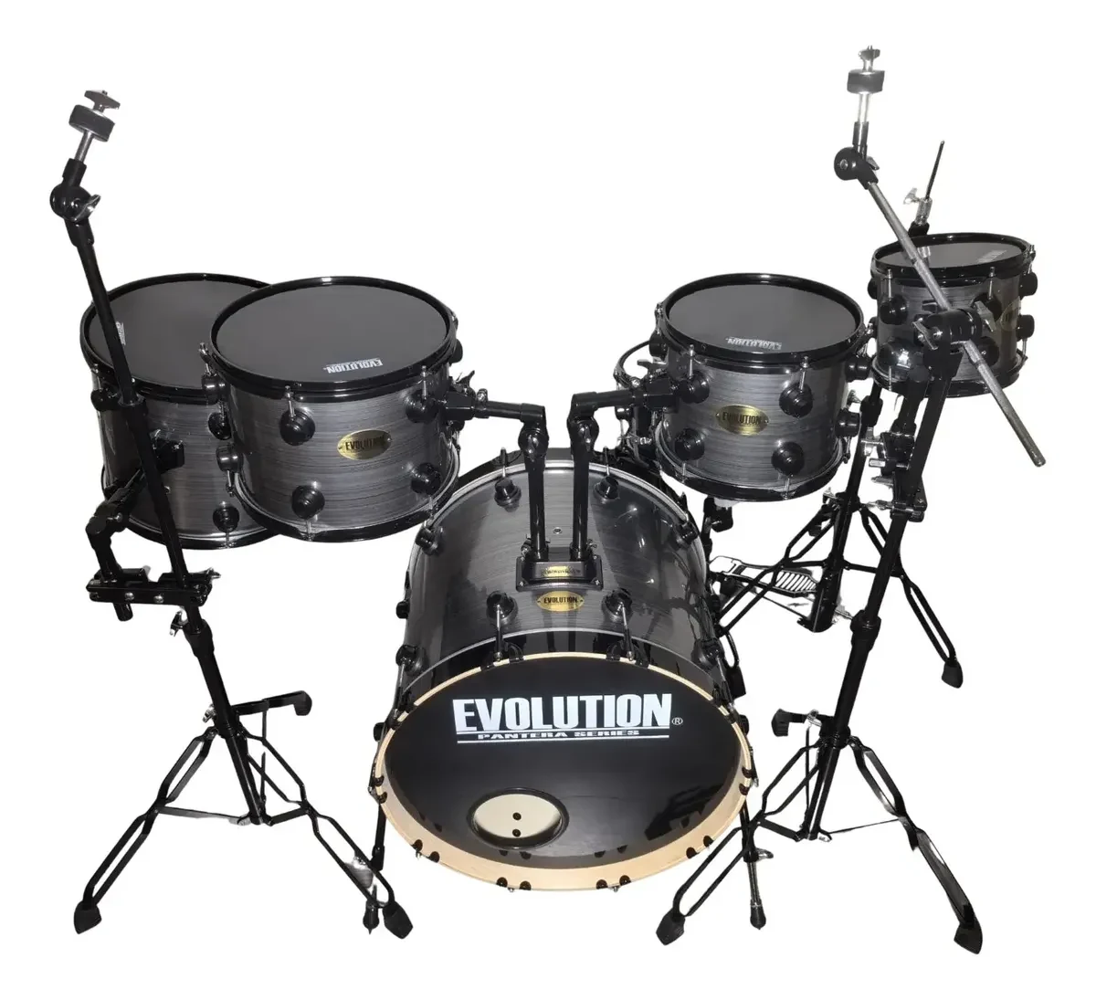 Batería Evolution Pantera 6 Piezas Aro Negro 8" 10" 12" Color Gris Rayado - Imagen 5