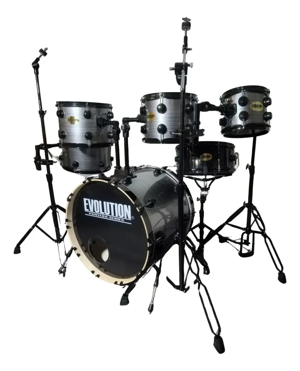 Batería Evolution Pantera 6 Piezas Aro Negro 8" 10" 12" Color Gris Rayado - Imagen 6