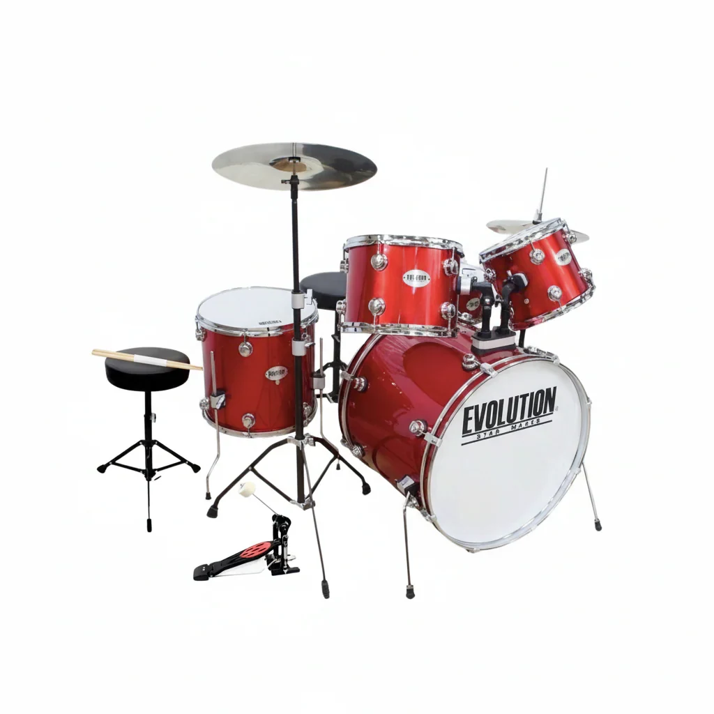 Batería Evolution Starmaker con Platillos, Color Rojo Sombrado, Herraje Cromo, 5 Piezas