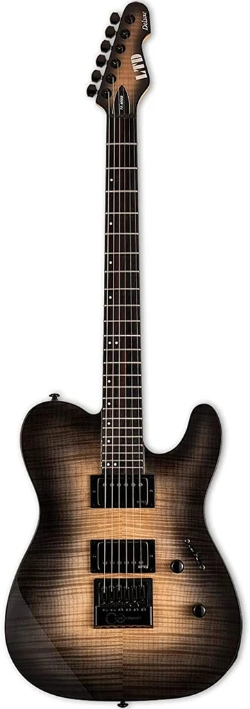 Guitarra eléctrica LTD TE-1000 ET con tapa de arce flameado en acabado negro natural burst