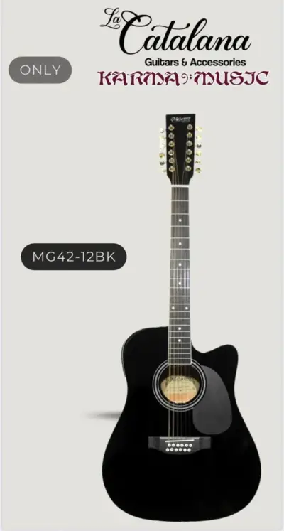 Guitarra Electroacústica Doceava de 12 Cuerdas Color Negro Music Place Catalana MG42-12BK