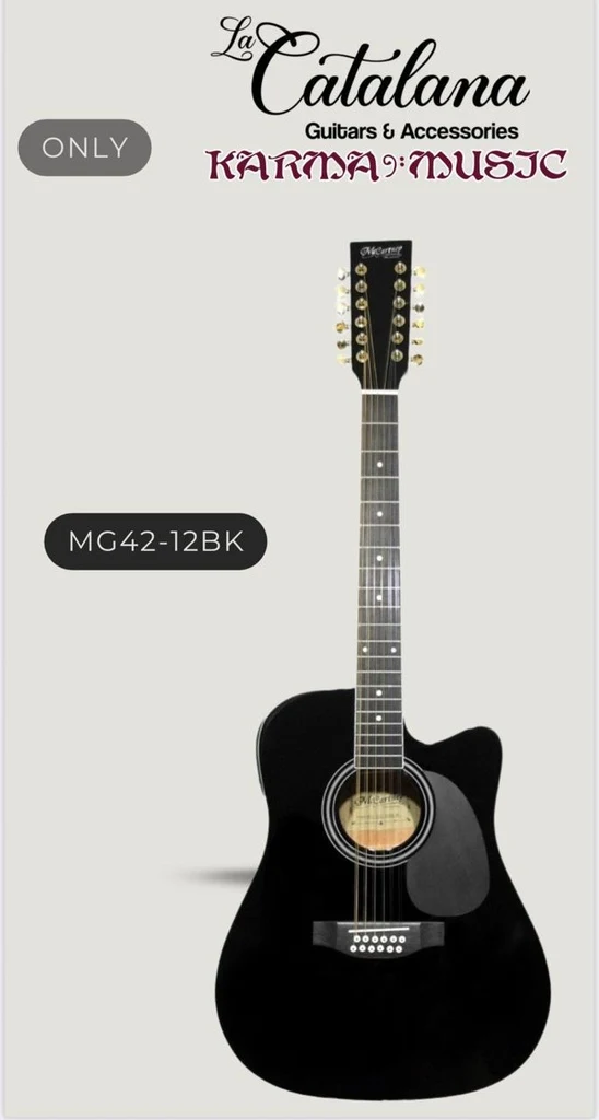 Guitarra Electroacústica Doceava de 12 Cuerdas Color Negro Music Place Catalana MG42-12BK