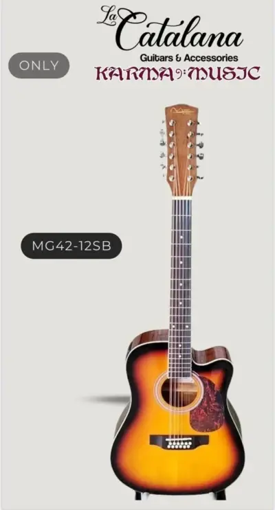 Guitarra Electroacústica Doceava de 12 Cuerdas Color Sombreado Negro Music Place Catalana MG42-12SB