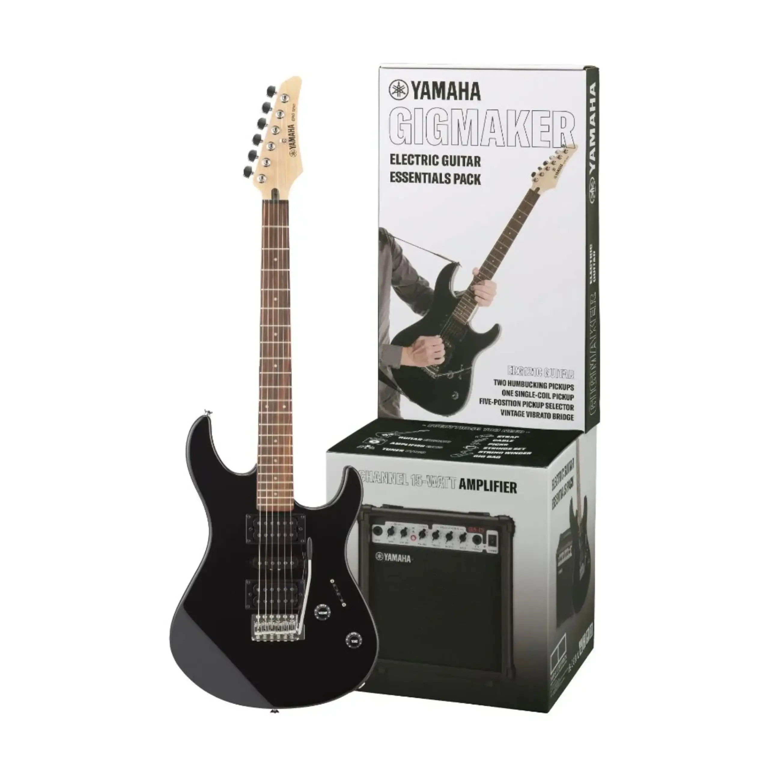 Guitarra eléctrica Yamaha ERG121 negra con amplificador