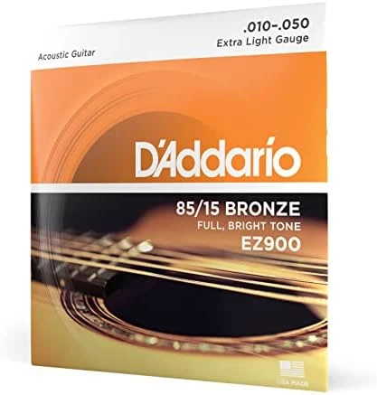 Juego de 6 Cuerdas de Acero con Entorchado en Bronce Extra Ligth D'Addario EZ900