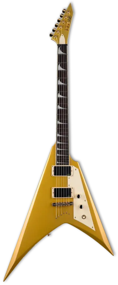 Guitarra eléctrica ESP LTD KH-V Metallic Gold con firma de Kirk Hammett