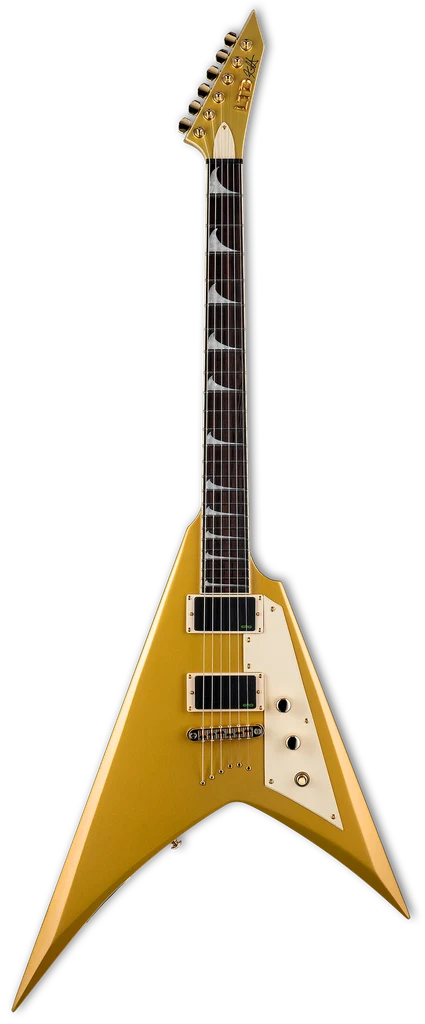 Guitarra eléctrica ESP LTD KH-V Metallic Gold con firma de Kirk Hammett