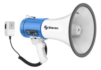 Megáfono Steren MG-260 de 25W con reproductor de MP3 y micrófono tipo patrullero