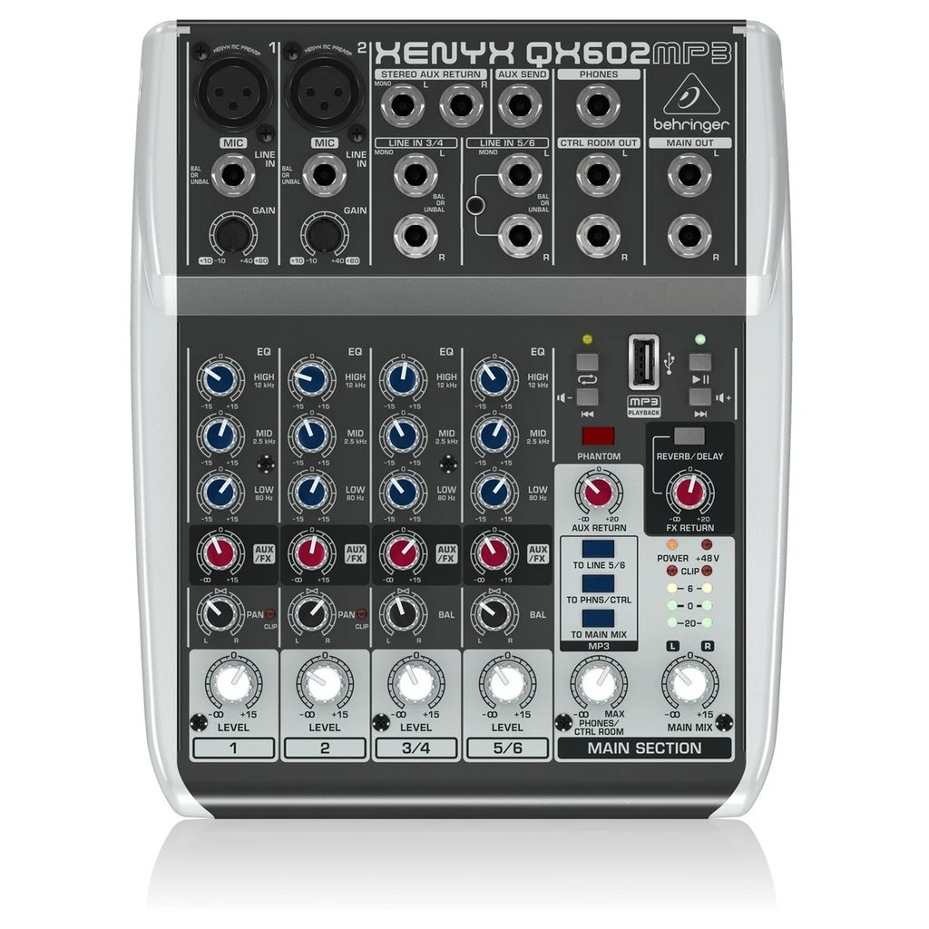 Mezcladora Behringer Análoga de 6 Canales QX602MP3