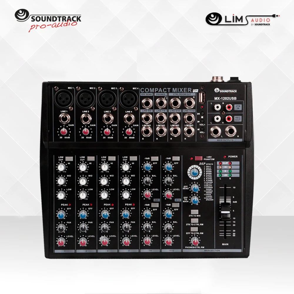 Mezcladora Soundtrack Profesional 12 Canales USB con Control MX1202USB
